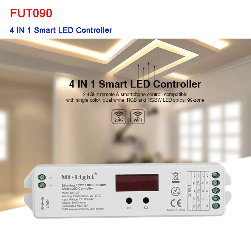 LS1 Controller only Пульт FUT090 2,4 ГГц+ WiFi iBox1+ Miboxer LS1, DC12V 24 В 15A, 4 в 1 Умный светодиодный контроллер для одного цвета, RGB RGBW CCT полосы - Цвет: LS1 Controller only