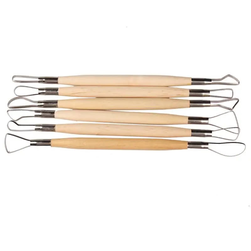 

6PCS/Set 8 inch DIY Craft Set Double End Conventional Ribbon Tool Wood Handle Wax Pottery Clay Sculpture Carving Tool