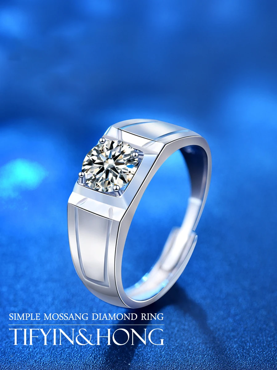 

S925 Silver Men Ring Simple Moissan Diamond Ring Sweet Romantic Style Holiday Gift Exclusive For Couples