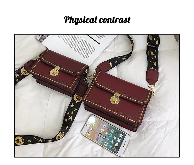 Bag for women new Korean style straddle bag outdoor travel chic wide band sewing fashion one shoulder small square bag