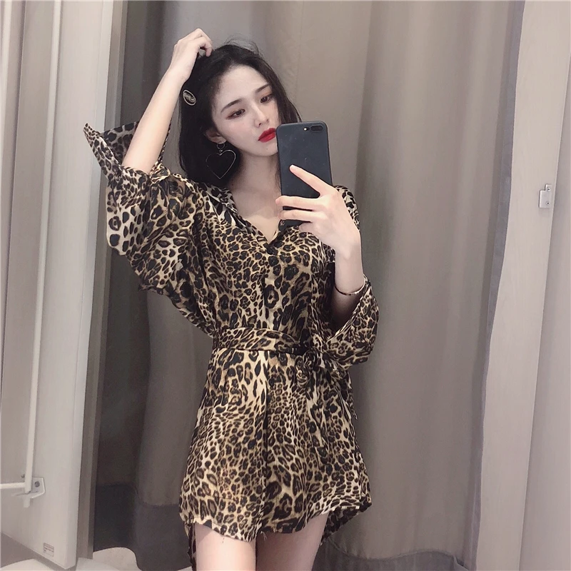 

leopard vintage camisa feminina long sleeve turn-down collar Korean style shirts ulzzang Women's Clothing fashion brand tops