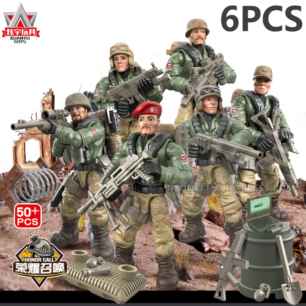 Наборы строительных блоков для мини-солдат армии + фигурок оружия 6 шт. | Игрушки и