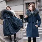 5XL 6XL размера плюс женские пуховики Зимние теплые пуховики с меховой подкладкой женская верхняя одежда толстые длинные куртки с хлопковой подкладкой Зимнее пальто для женщин