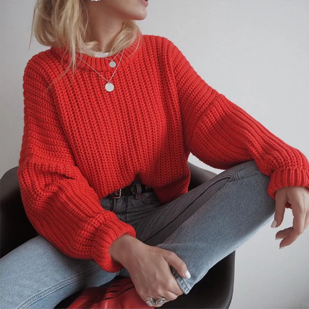 

Solid Sweaters Women Autumn Winter Oversized Jumpers Woman Crewneck Long Sleeve Pullovers Cute Knitwear Casual Sweater Female