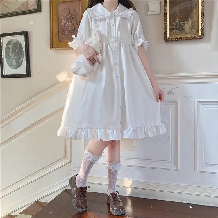 

Lolita daily White Angel Japanese sweet retro vintage doll collar Kawaii girl gothic lolita op loli cos white dress