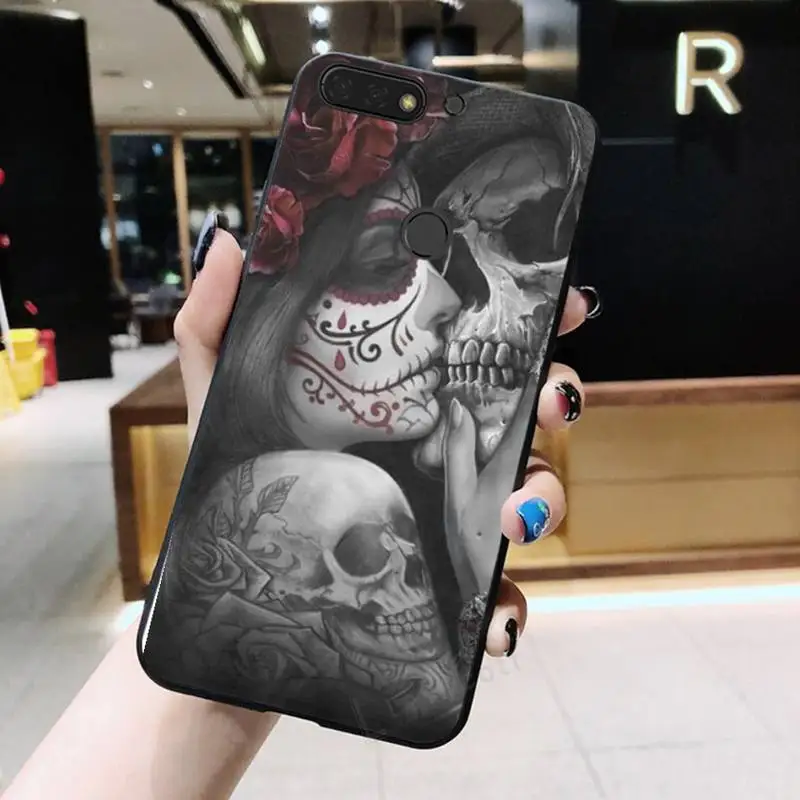 

Skull tattoo art girl horror gun Phone Case For Huawei Honor 7C 7A 8X 8A 9 10 10i Lite 20 NOVA 3i 3e