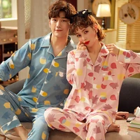 plus size women sleepwear cotton pyjamas spring nighty men nightgown lapel lovers pajamas loose version cartoon pajama set