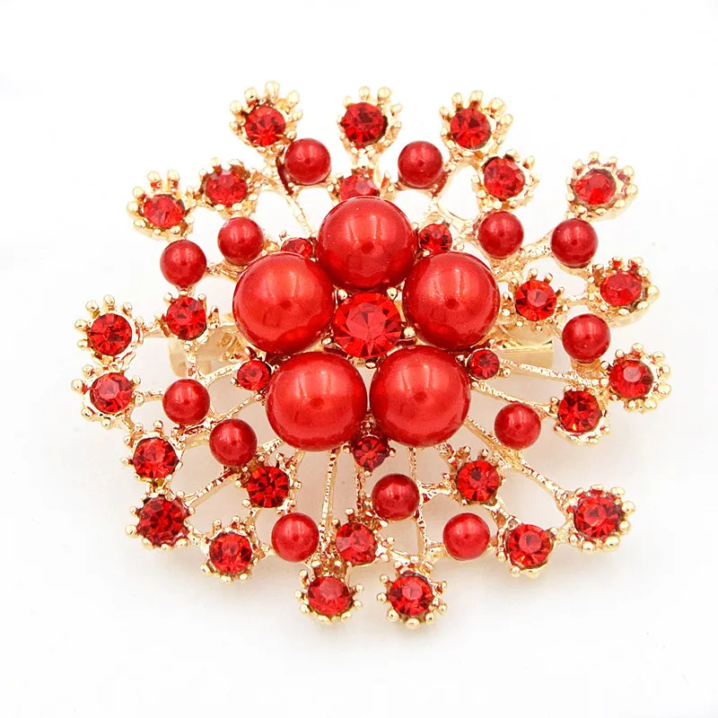 Fashion Women Large Brooches Lady Snowflake Imitation Pearls Rhinestones Crystal Wedding Brooch Pin Jewelry Accessorise | Украшения и