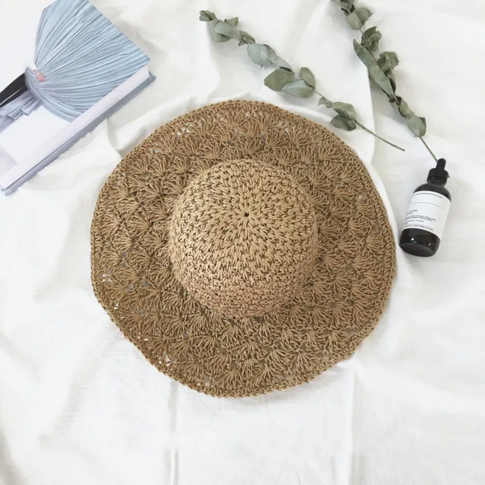 

Women Foldable Crochet Knit Straw Hat Women Large Brim Summer Hat Anti-UV Beach Hat Sun Hats chapeau femme