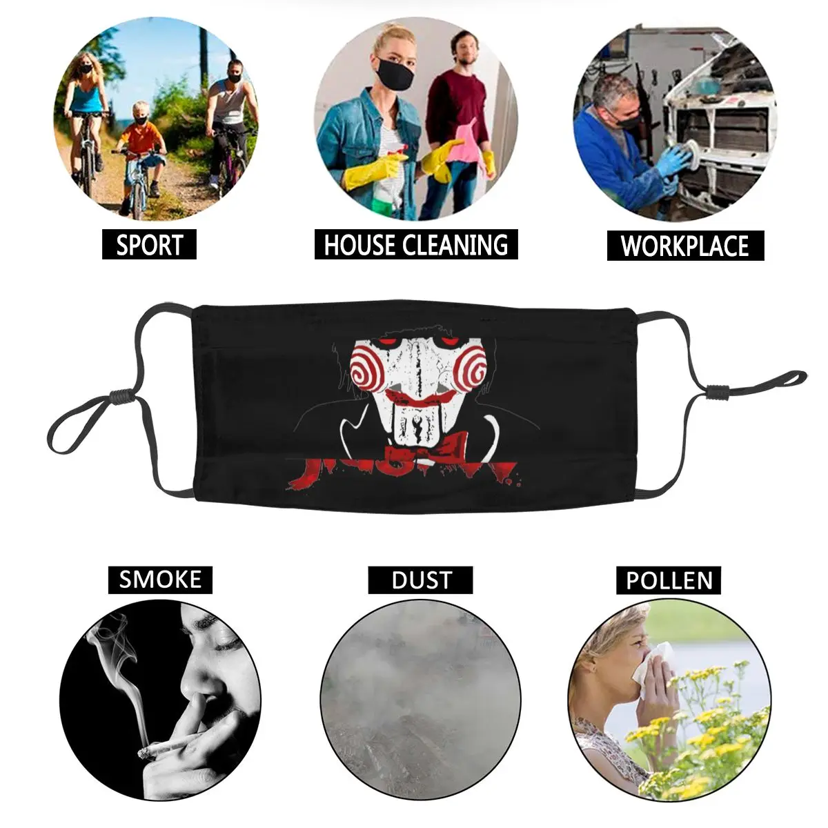 

Horror Movie Jigsaw Graphic Print Face Mask