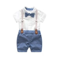 nowborn baby boy wholesale outfit clothes bow formal romper gentleman party cotton solid jumpsuit suspender pants