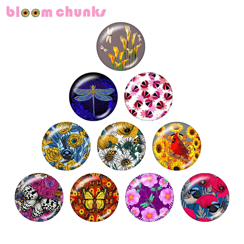 Круглый стеклянный кабошон с плоской задней стороной 12/18 мм бабочкой стрекозой