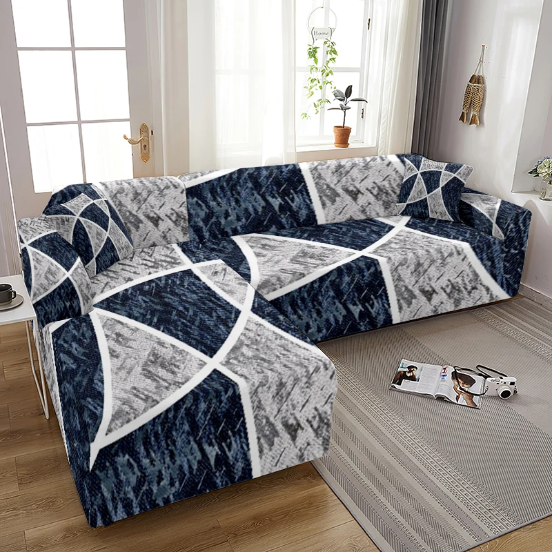 

Simple Geometric Prismatic Printed Sofa Covers for Living Room Sofa Protector Anti-dust Elastic Stretch Cushion Cover Big Sofas