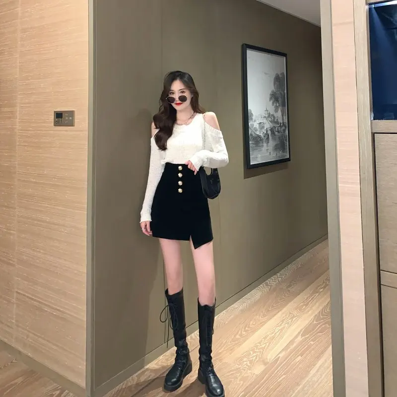 

Chic Women's Mini Skirt Irregularly Breasted High Waist Black Dress Fashion Package Hip Skirt Casual Skirt 2021 Spring