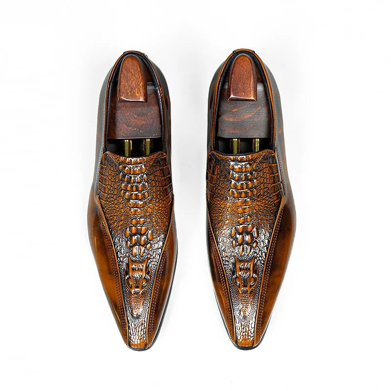 Роскошная тисненная кожа Туфли под платье мужской деловой костюм для мальчиков