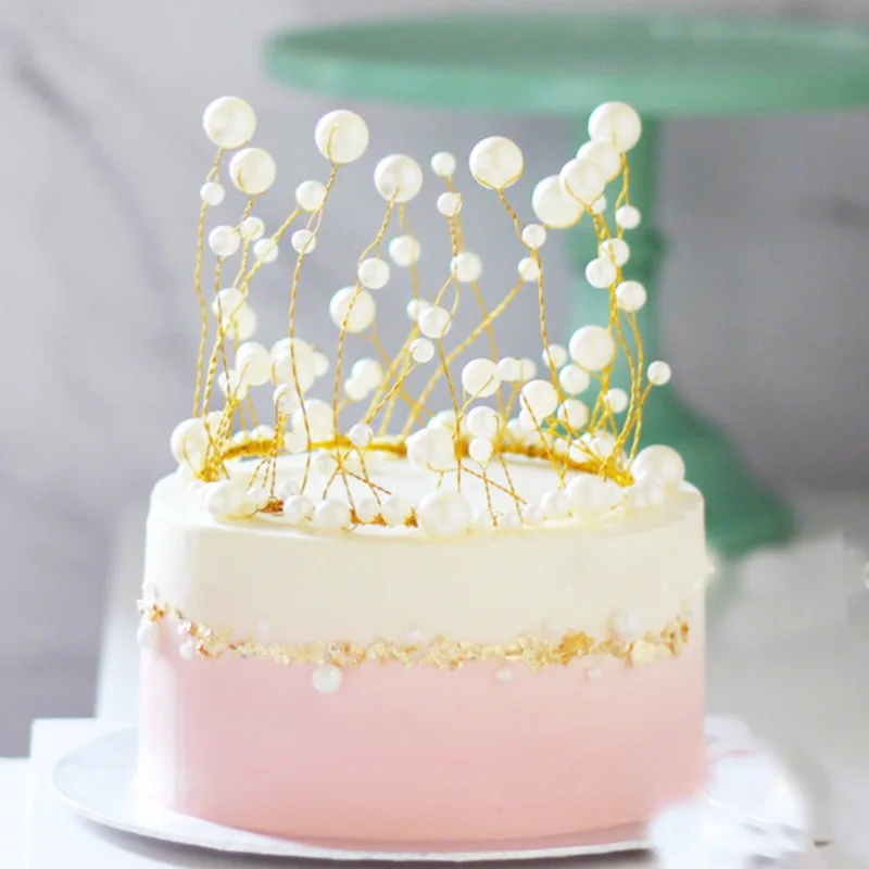 Металлический жемчуг принцесса Корона День рождения торт Топпер Блестящий