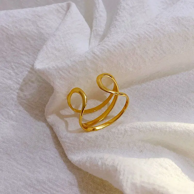 Женское кольцо в минималистичном стиле amaiyllissa открытое золотистое трехслойное
