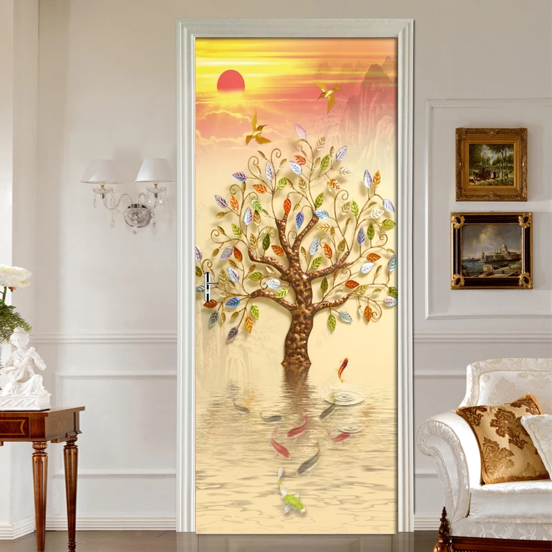 Наклейка на дверь золотой густое дерево гостиная спальня обои ПВХ самоклеющиеся