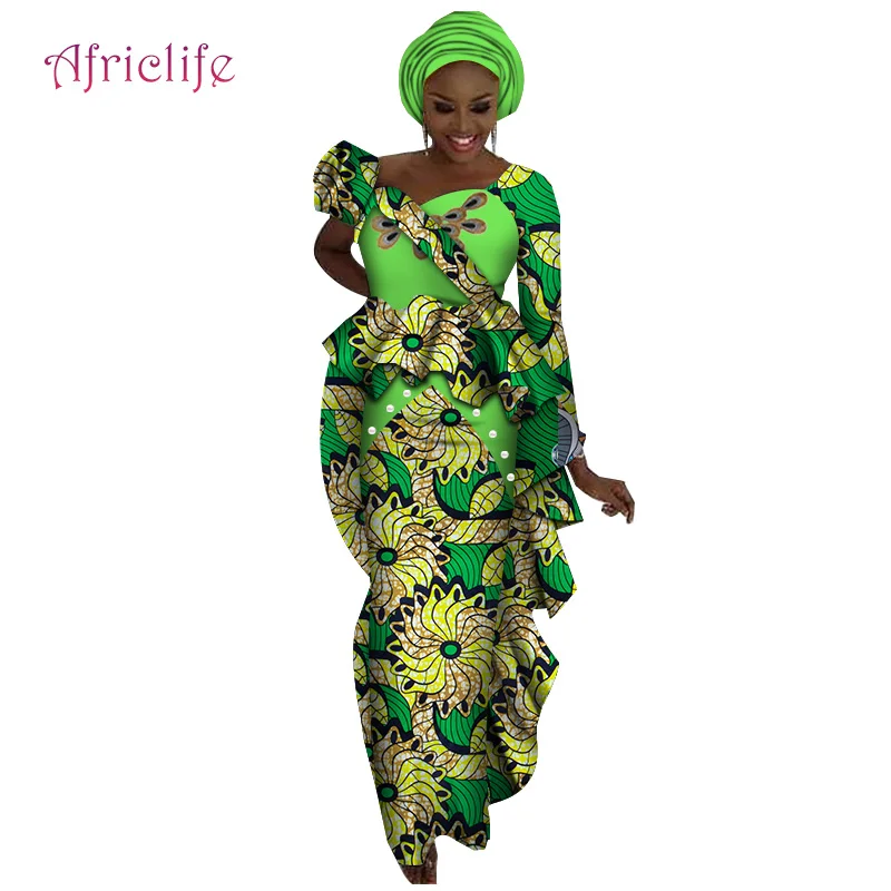 African Skirt Set long Tailed Top and Hip Traditional Wear for Women Party Plus Size Gifted Headwrap WY4604 | Тематическая одежда