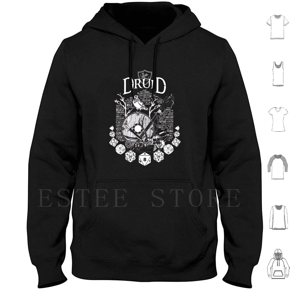 

Rpg Class Series : Druid-White Version Hoodies Long Sleeve Druid Class Rpg Nerd Geek Board Game Game Role Die Dice