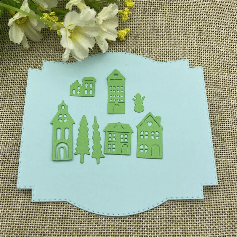 christmas tree house metal stencil mold cutting dies decoration scrapbook die cut album paper craft embossing diy card crafts free global shipping