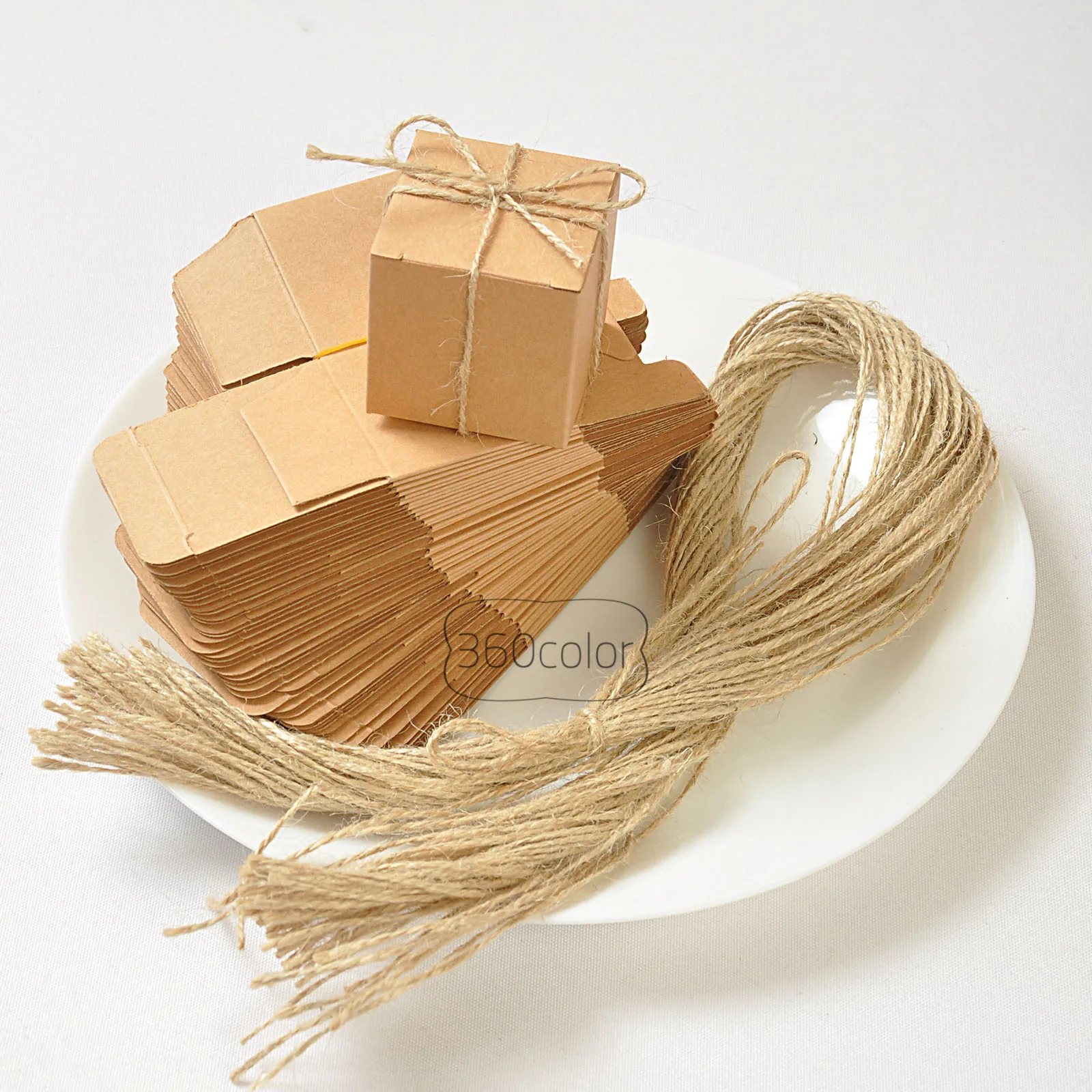 10 шт./лот квадратная коробка из крафт-бумаги с джутовым галстуком подарок