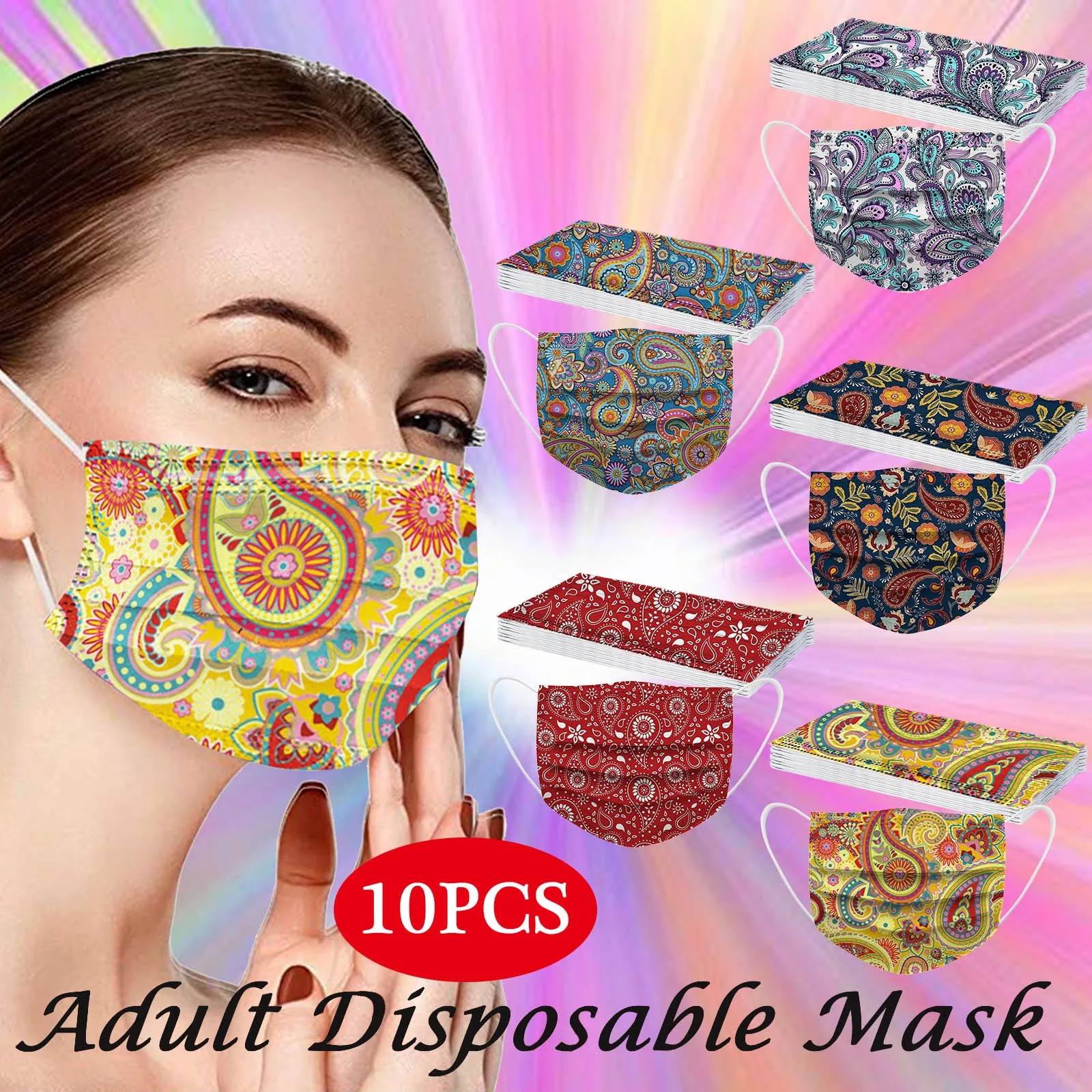 

10pcs Adult's Masks Paisley Print Disposable Face Mask Industrial 3ply Filter Pm2.5 Mask Earloop Bandage Masques Маска Для Лица
