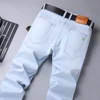 2020 new autumn mens loose straight stretch jeans fashion casual classic style cotton denim sky blue pants male brand trousers