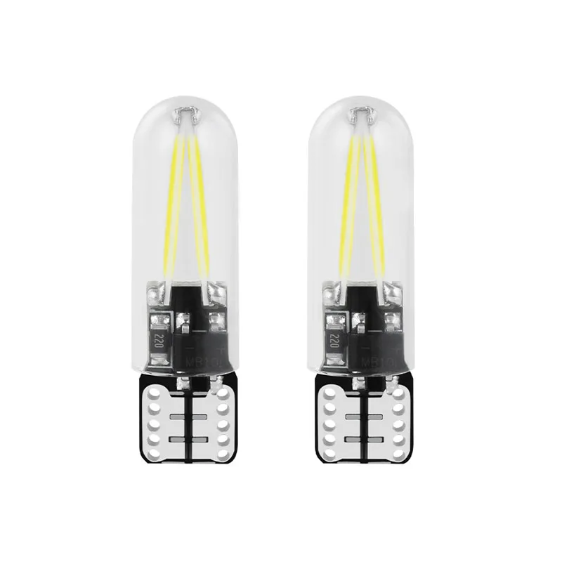 

2PCS w5w T10 LED Bulb 194 Filament Glass COB Interior Clearance Lamp Trunk Rear fog Signal Lights auto car led 12V white