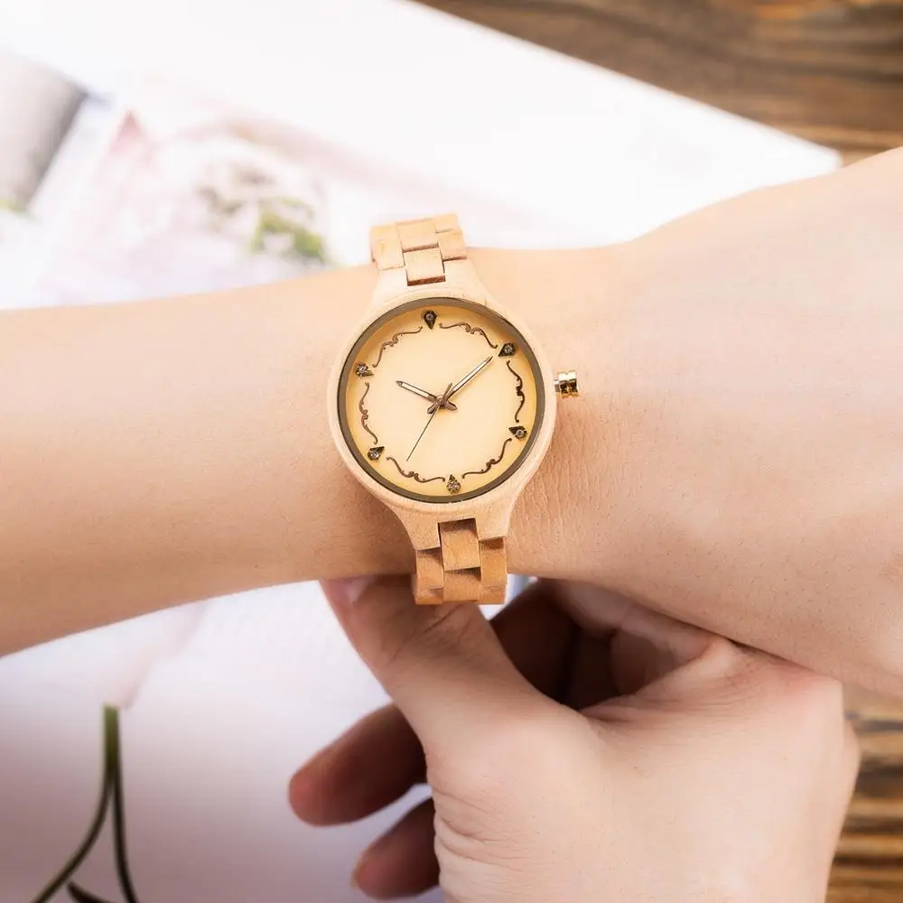 Новые Роскошные Натуральный клен бамбуковые деревянные часы женские модные