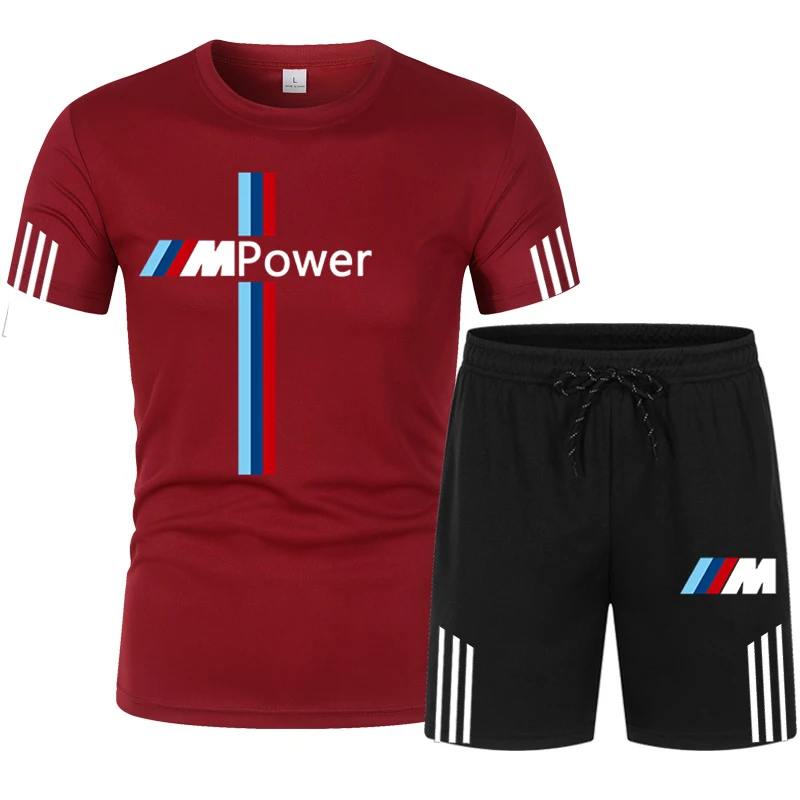 

2021 Brand Men's BMW Sports Shirt Pants Summer Men's Cotton T-Shirt + Shorts Casual Wear Sportswear Men's Clothing