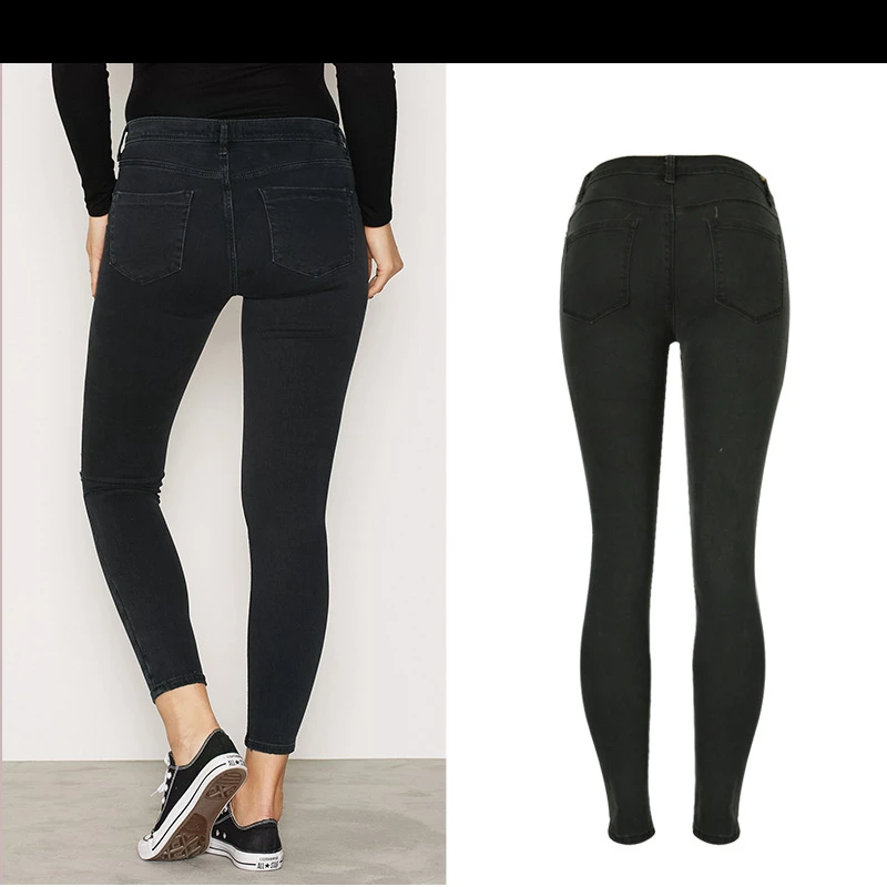 Женские узкие джинсы на молнии черные повседневные брюки карандаш большого