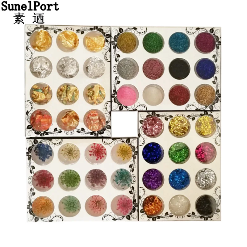 12 цветов ногтей Золото Серебро Блеск Красный хлопья чип фольга бумага Стикеры