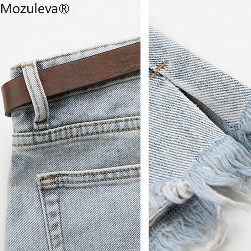 

Mozuleva Stylish Chic Ripped Holes Women Blue Jeans Shorts 2021 Summer High Waist Loose Pockets Female Wide Leg Denim Shorts