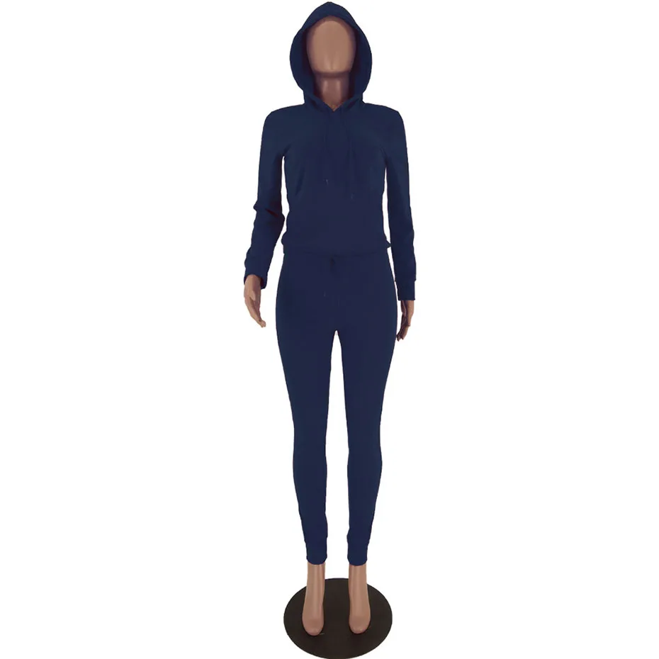 darkblue HAOYUAN, повседневный спортивный костюм, женский комплект, длинный рукав, толстовка с капюшоном+ штаны на шнуровке, спортивный костюм, осень, уличная одежда, праздничная одежда - Цвет: darkblue