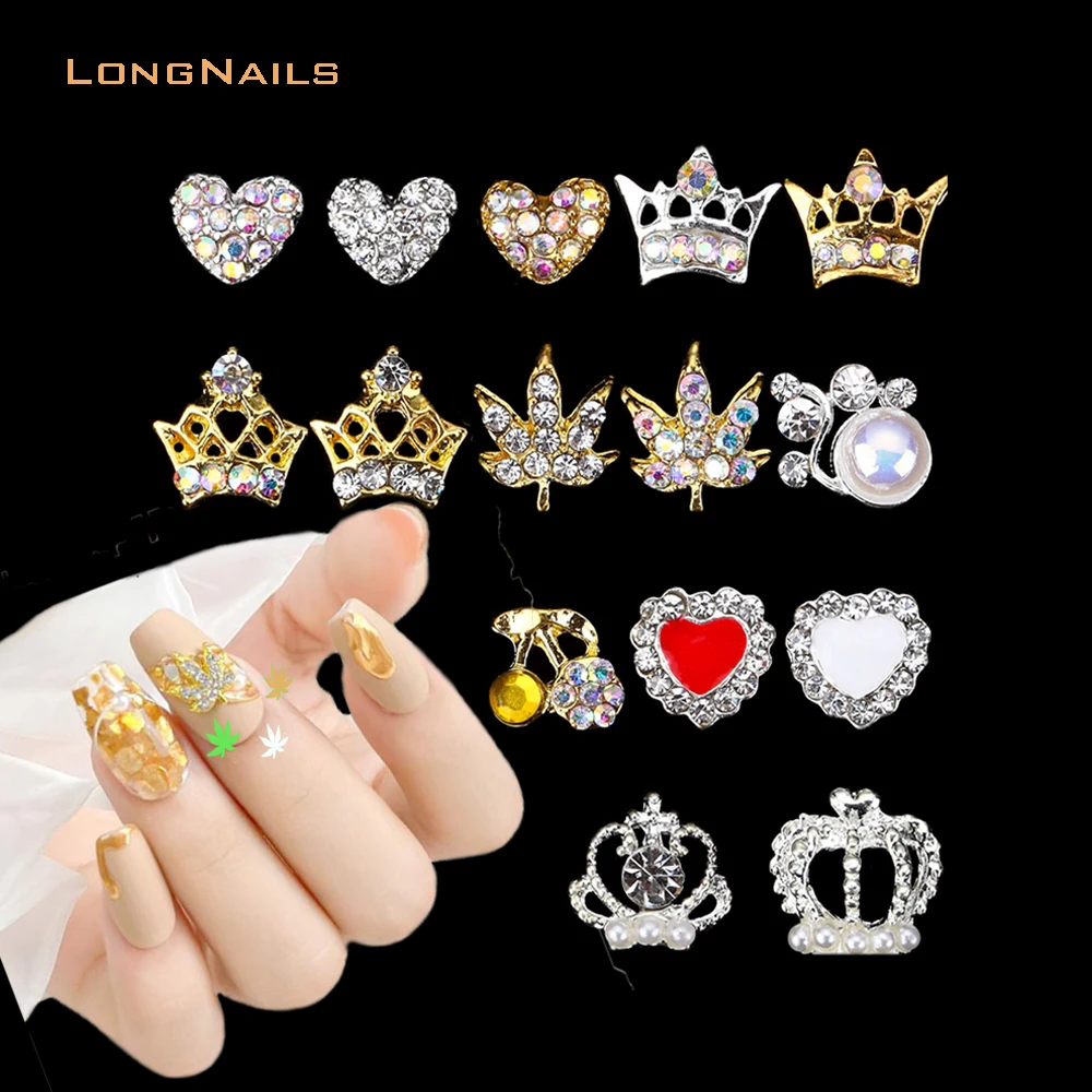 

10 Pcs Japanese Maple Heart Ornaments 20 Styles Crown Metallic AB Jewelry Steering WHEEL 5% Bendback Nail Royal Charms 3898-3902