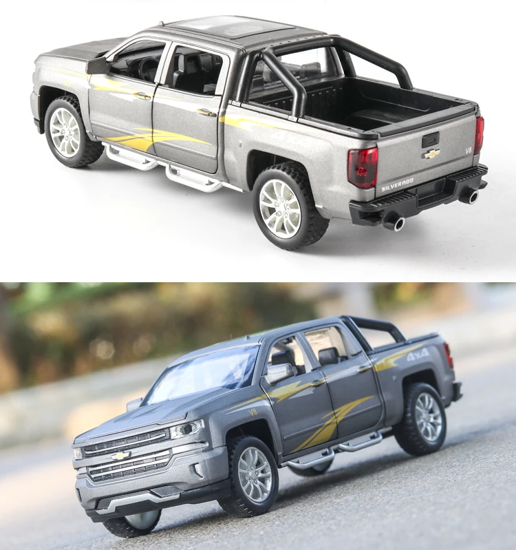 Ограниченная Chevrolet Silverado 4x4 1:32 модель автомобиля Diecasts игрушечный автомобиль звуковой светильник оттягивающий назад детские игрушки автомобиль Рождество
