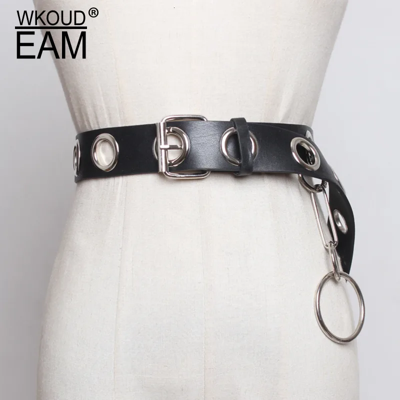 WKOUD EAM 2020 новый модный широкий пояс для женщин одноцветные металлические кольца в