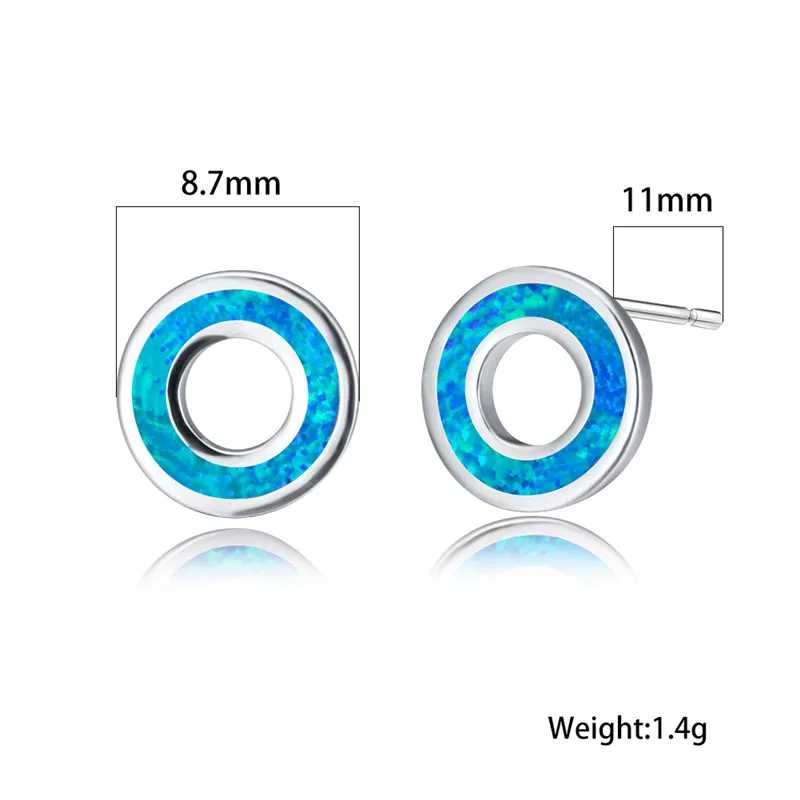 

Classic Round Circle Earrings Blue White Opal Stone Stud Earrings For Women Jewelry Simple Fashion Silver Color Wedding Earrings