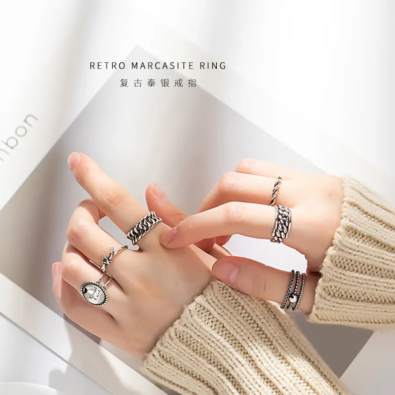 

FMILY Vintage 925 Sterling Silver Sweet Peach Heart Smiley Ring Fashion All-match Literary Small Jewelry for Girlfriend Gifts