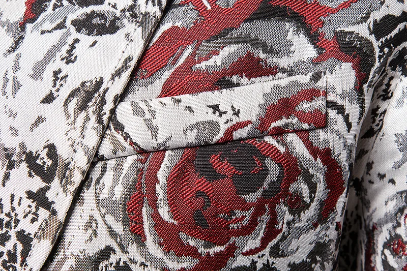 

Men's Blue Rose Floral Blazer Jacket Slim Fit One Button Business Casual Blazer Men Party Wedding Tuxedo Blazers Stage Singer Blazer Masculino