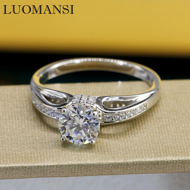

Luomansi Real 1 Carat Moissanite Ring Passed Diamond Test for Wedding Engagement Party 100%-S925 Silver Women's Jewelry Gift