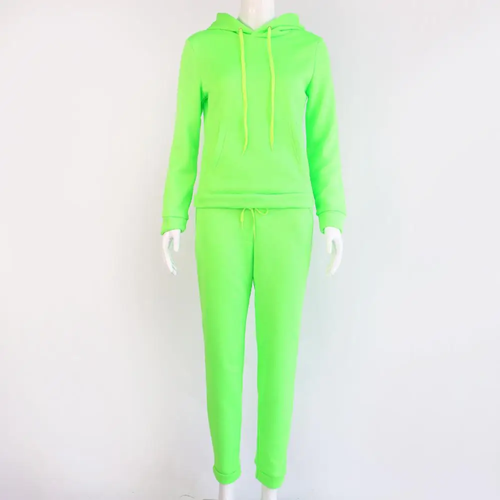 

Pure Color Sport Hoodie Suit Long Sleeve Hooded Outfit 2 Piece Set Casual Sport Suit Women Blue Tracksuit Set Top and Pants