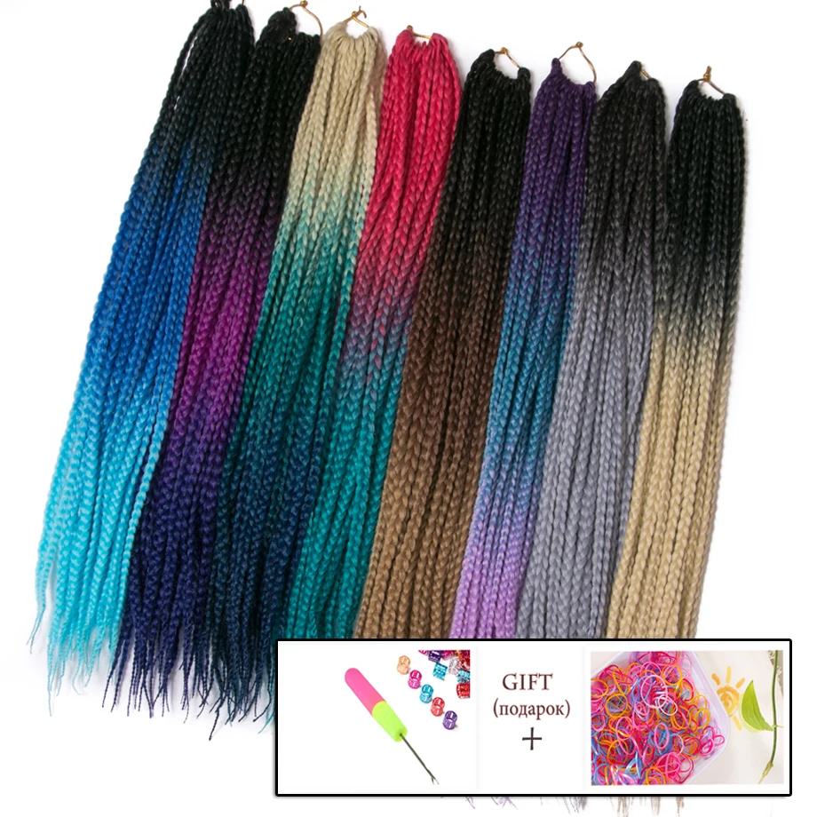 24 Inch Ombre Box Braid Crochet Braids Hair Extensions, Synthetic Heat Resistant Fiber, 22 Roots/Piece, Two and Three Tone image 5