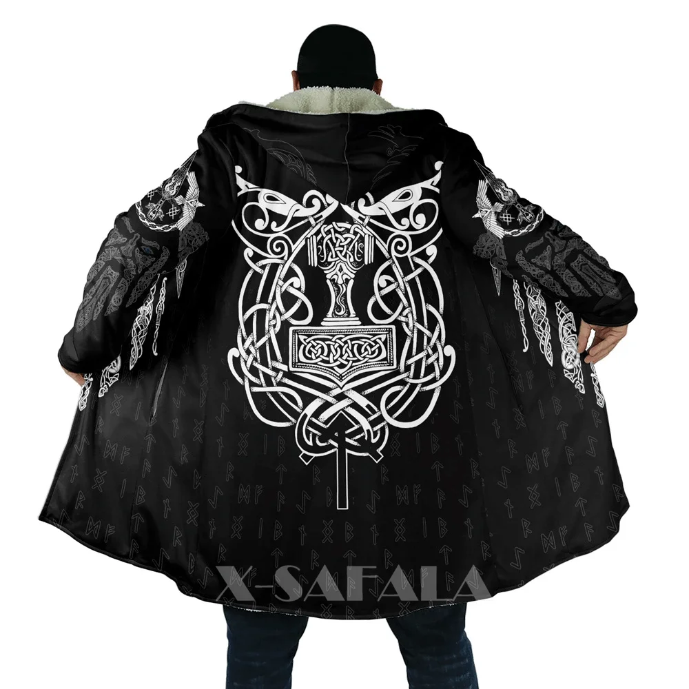 

Viking Totem Crow Eagle All OverAll Over 3D Printed Overcoat Thick Warm Hooded Cloak Coat for Men Windproof Fleece Unisex Casual