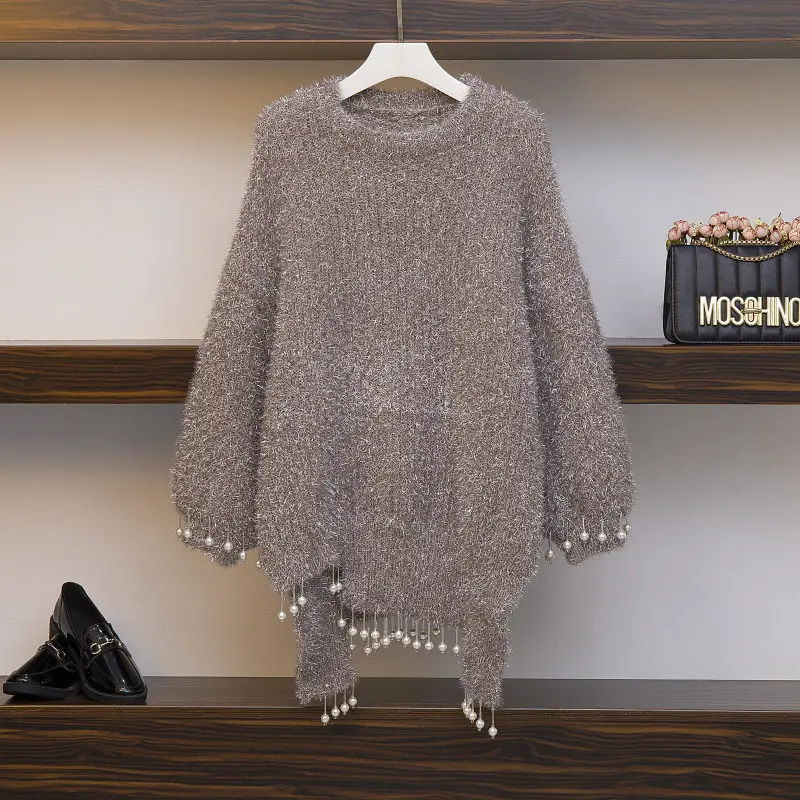 Женский свободный длинный свитер большого размера пуловер Модный повседневный