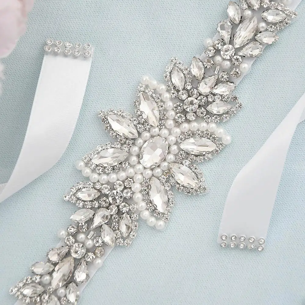 

TRiXY S410 Sparkly Rhinestone Wedding Belt Silver Diamond Crystal Bridal Belt For Evening Gown Dress Wedding Decoration Girdles