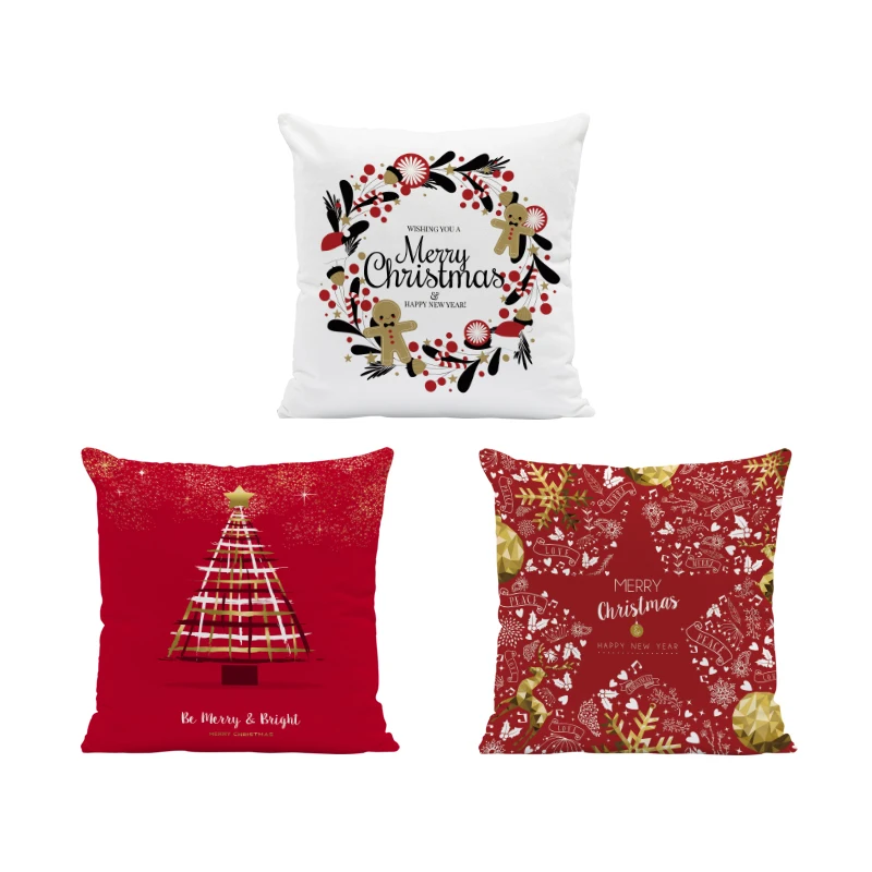 

White Printed Cushion Cover Christmas Tree Elk Text Line Pillow Case Home Decoration Sofa 45*45Cm Wholesale Pillow Peach Skin
