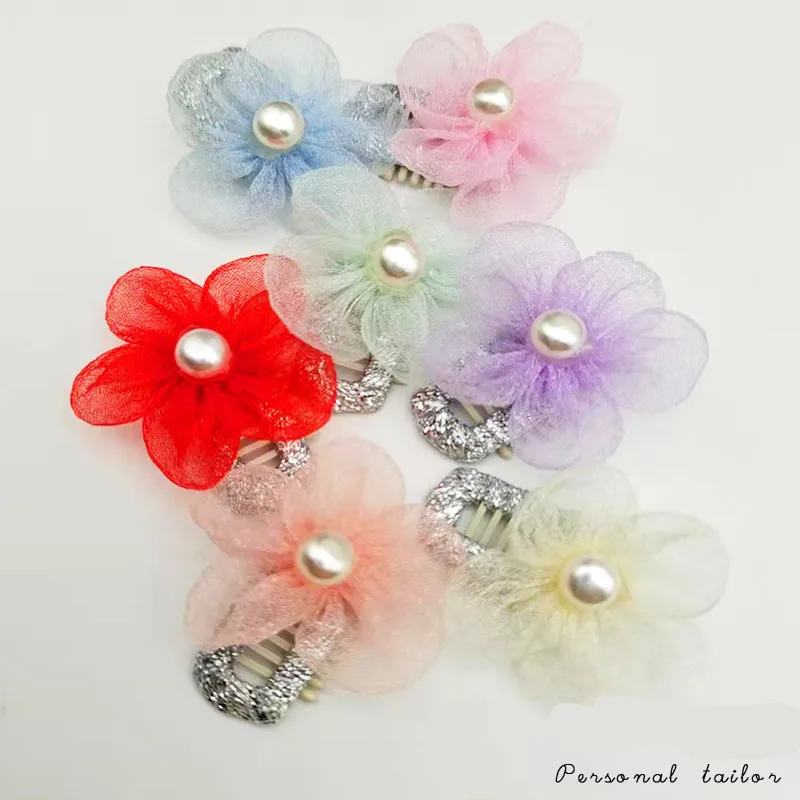 

Cute Flowers Pet Hairpin Dog BB Clip Organza Style Puppy Hair Clips Accessories Pet Hair Grooming Products 7 Colors