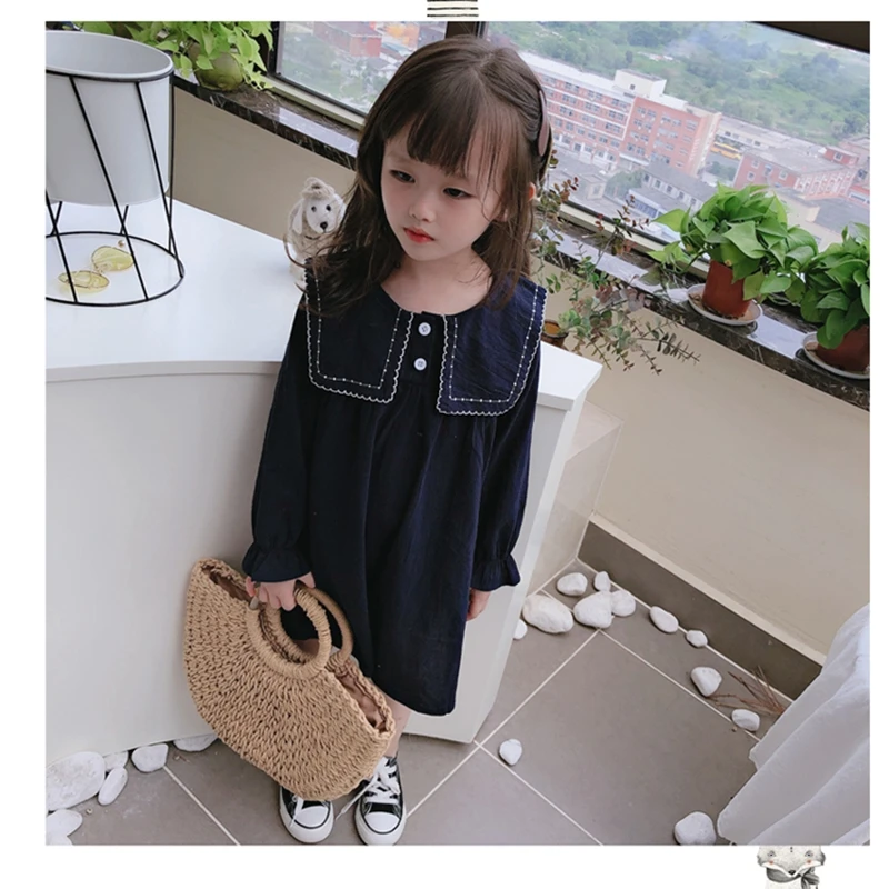 Детское платье с длинным рукавом-фонариком матросским воротником | Детская